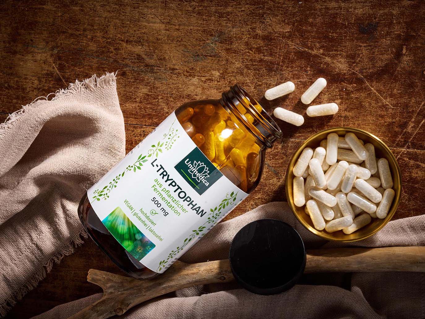 L-Tryptophan - 500 mg pro Tagesdosis (1 Kapsel) - 240 Kapseln - von Unimedica